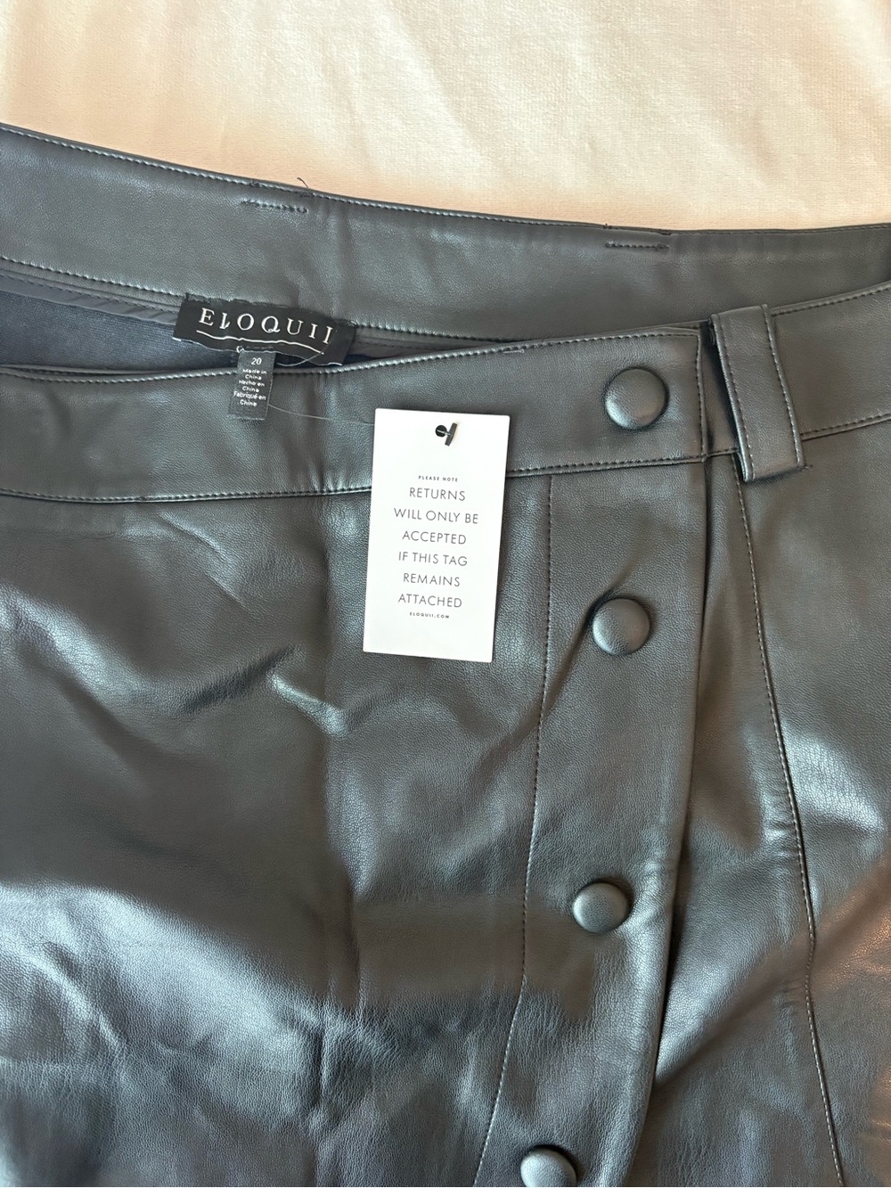 Eloquii Black Faux Leather Snap-Front Mini Skirt - Picture 3 of 4